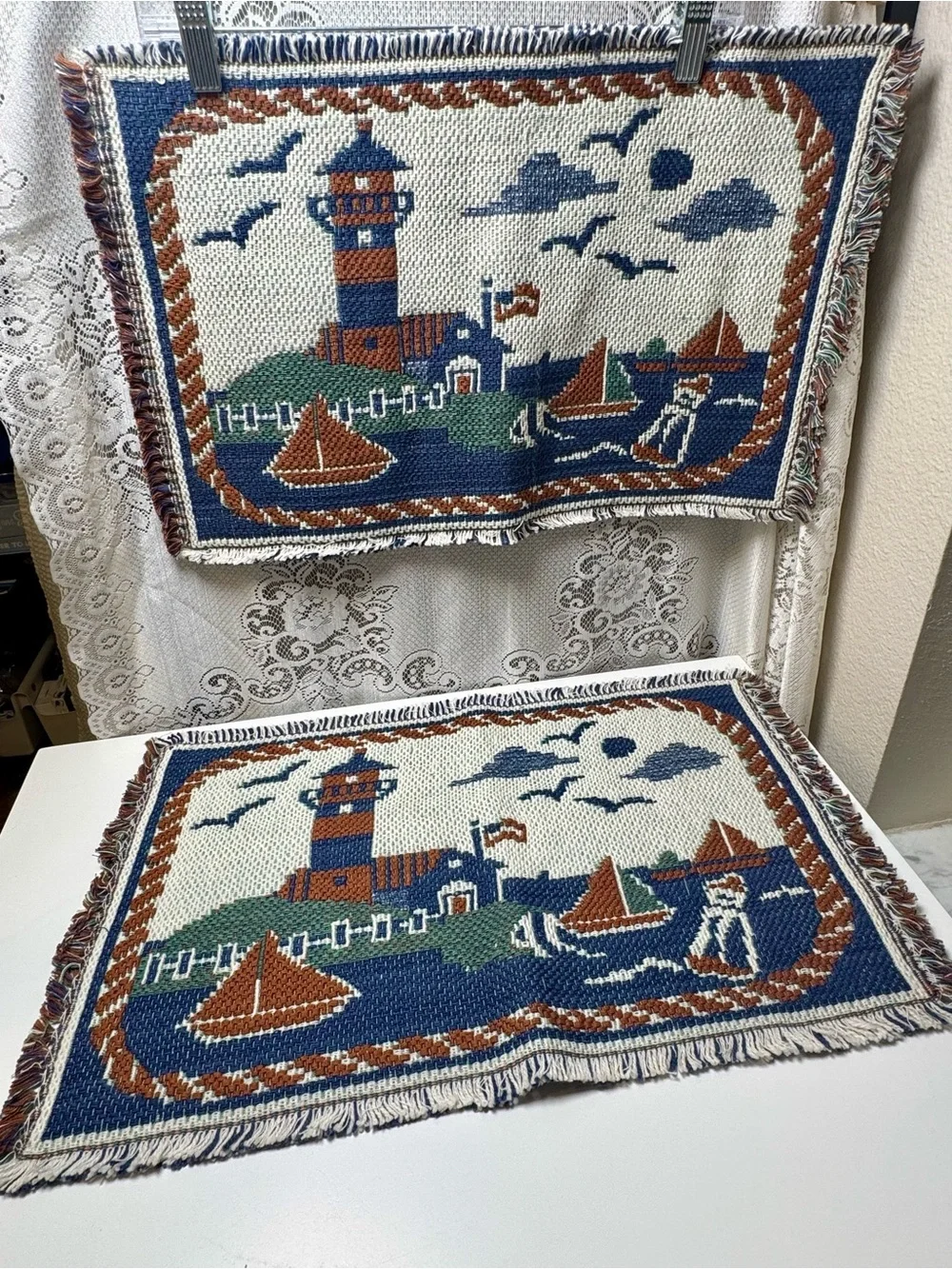 Classic COLLECTION Coastal Lighthouse Sailboat Table Placemats, Set of 2.